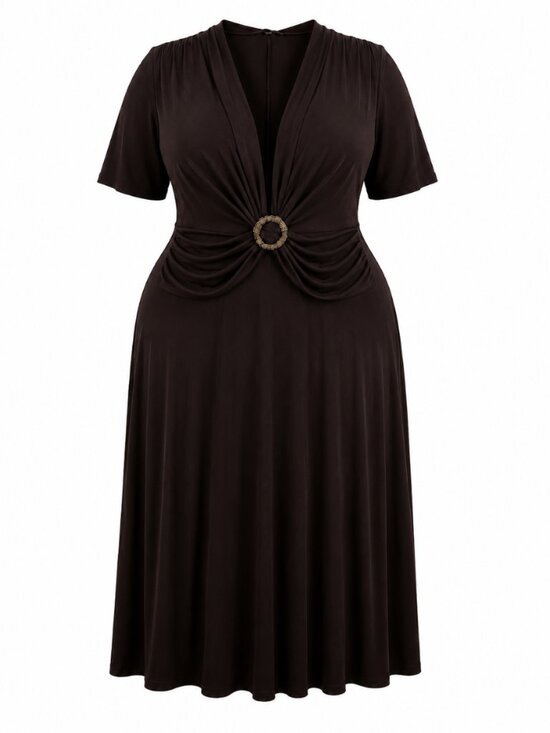 Addition Elle Dresses & Skirts - Addition Elle Plus Size Y2K Brown Ring Detail Midi Dress Size 20